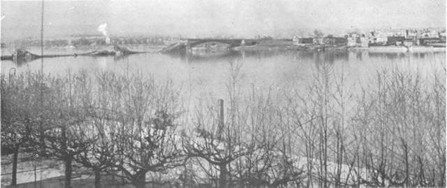 This bridge across the Rhine was wrecked by the Germans before their retreat.