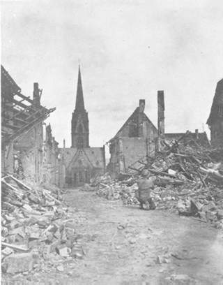 Photographing the bomb damage in Bingerbruck, Germany.
