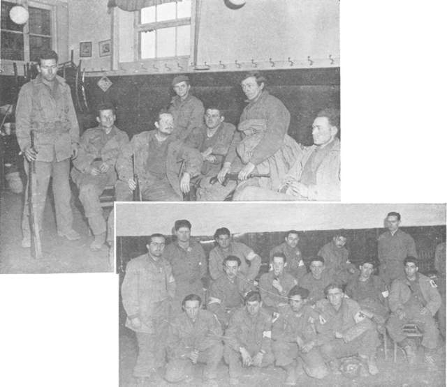 Top left : These infantrymen are discussing their experiences while prisoners of the Germans. Bottom right : Medics of the 90th Division were captured and held for 36 hours before they were liberated by their comrades.